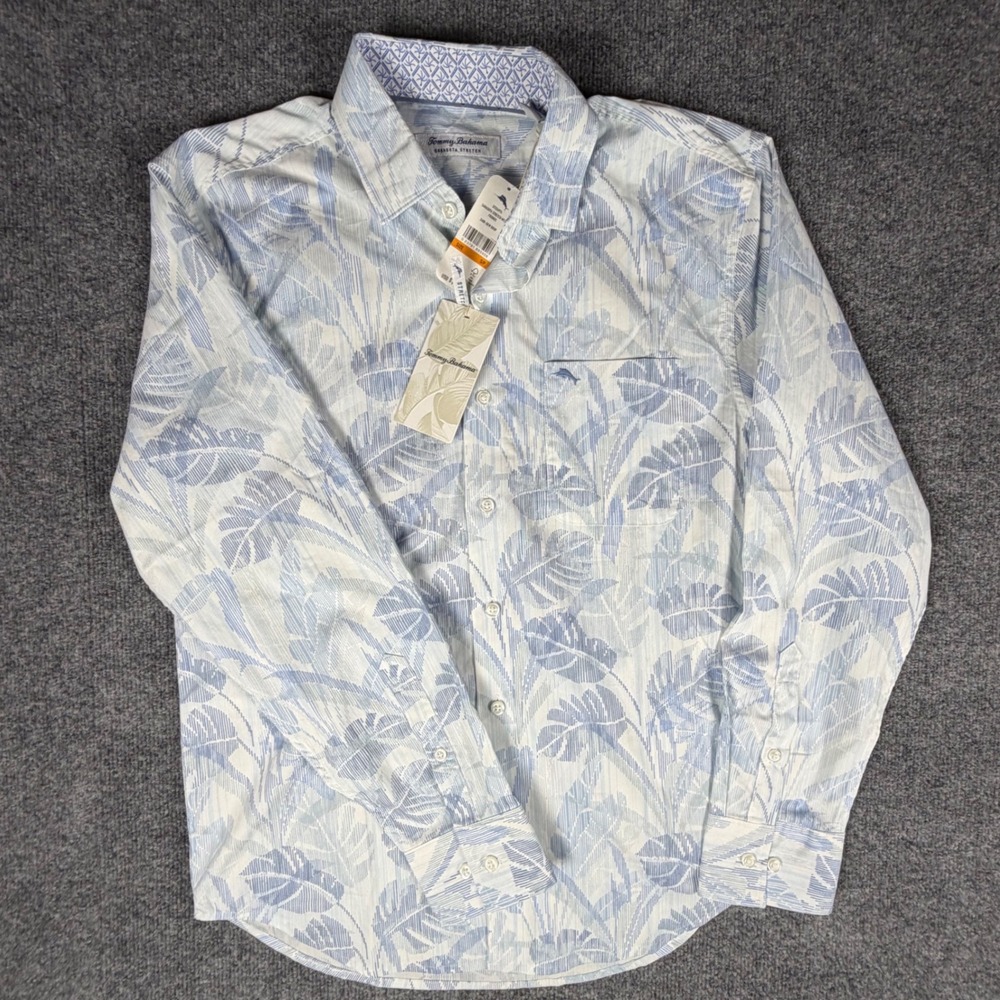 Tommy Bahama Sarasota Stretch Misty Fronds Shirt Dew Drop Blue ST326974 Mens S